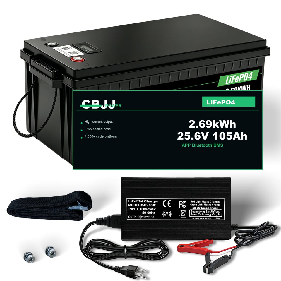 CBJJ 25.6V 100Ah Bluetooth LiFePO4 golf cart and deep-cycle battery